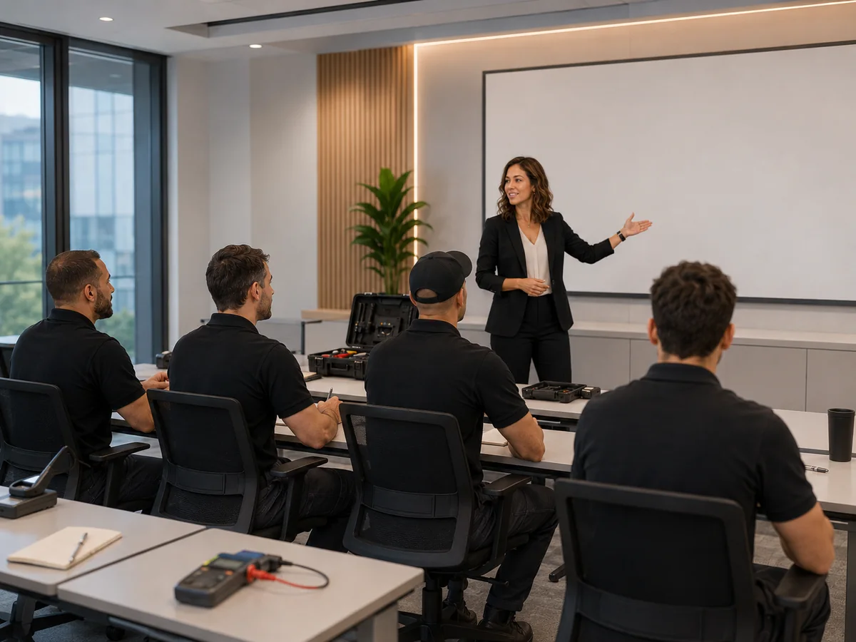 Formación teórica del equipo técnico en una sala de capacitación