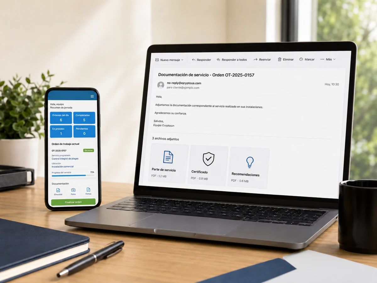 Espacio de trabajo digital con paneles organizados para revisar documentación y seguimiento del servicio