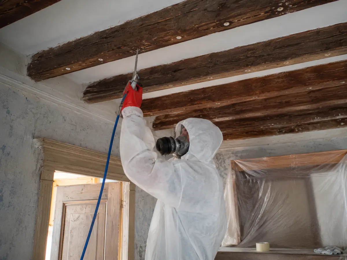 Tratamiento profesional por inyección en vigas de madera