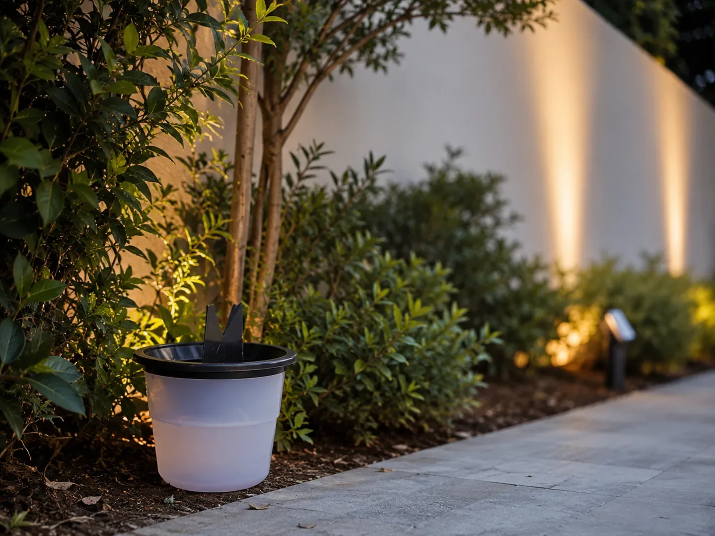 Dispositiu Aqualab instal·lat al perímetre enjardinat durant el capvespre