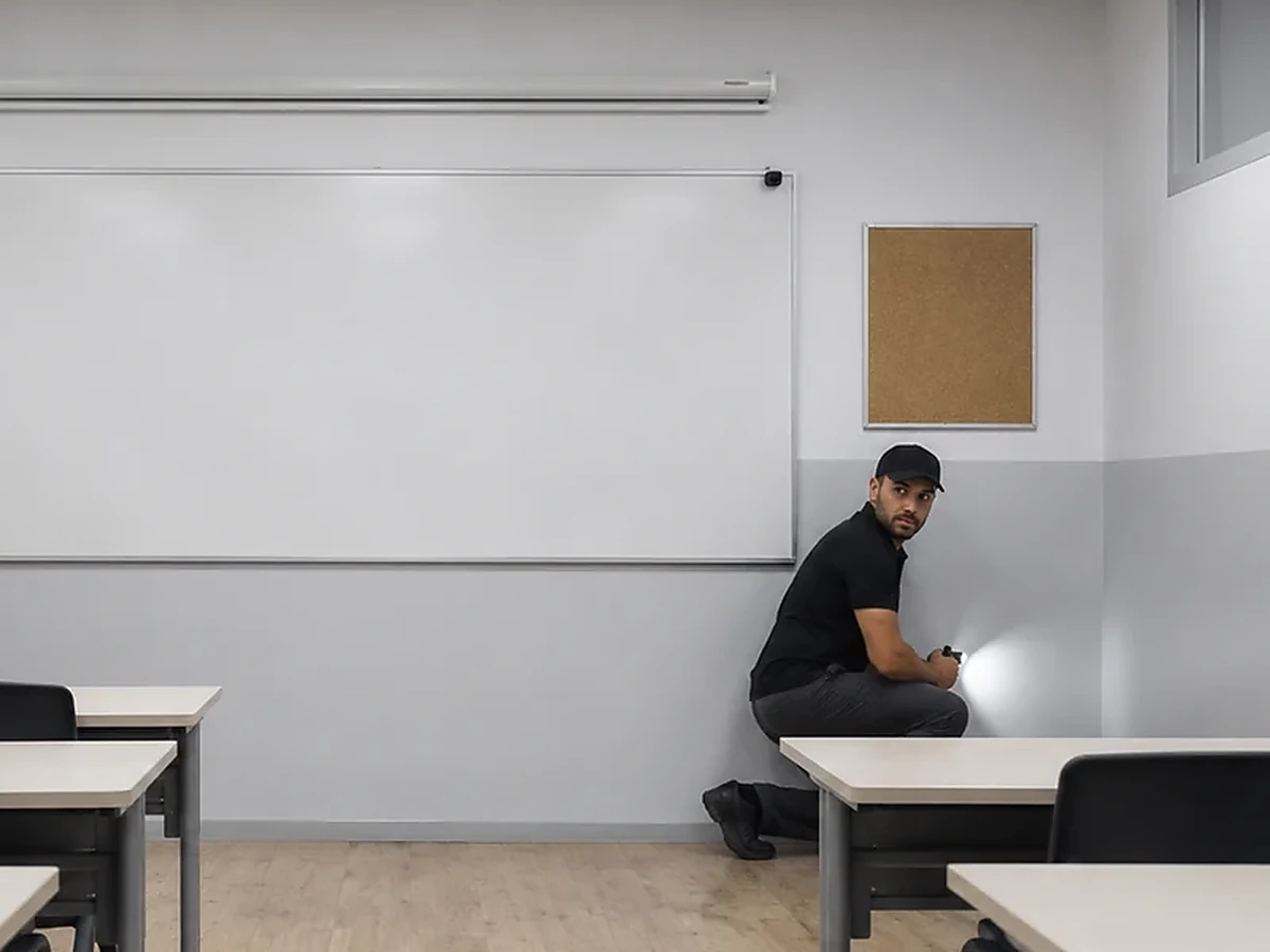 Inspecció preventiva en una aula buida d’un centre educatiu privat