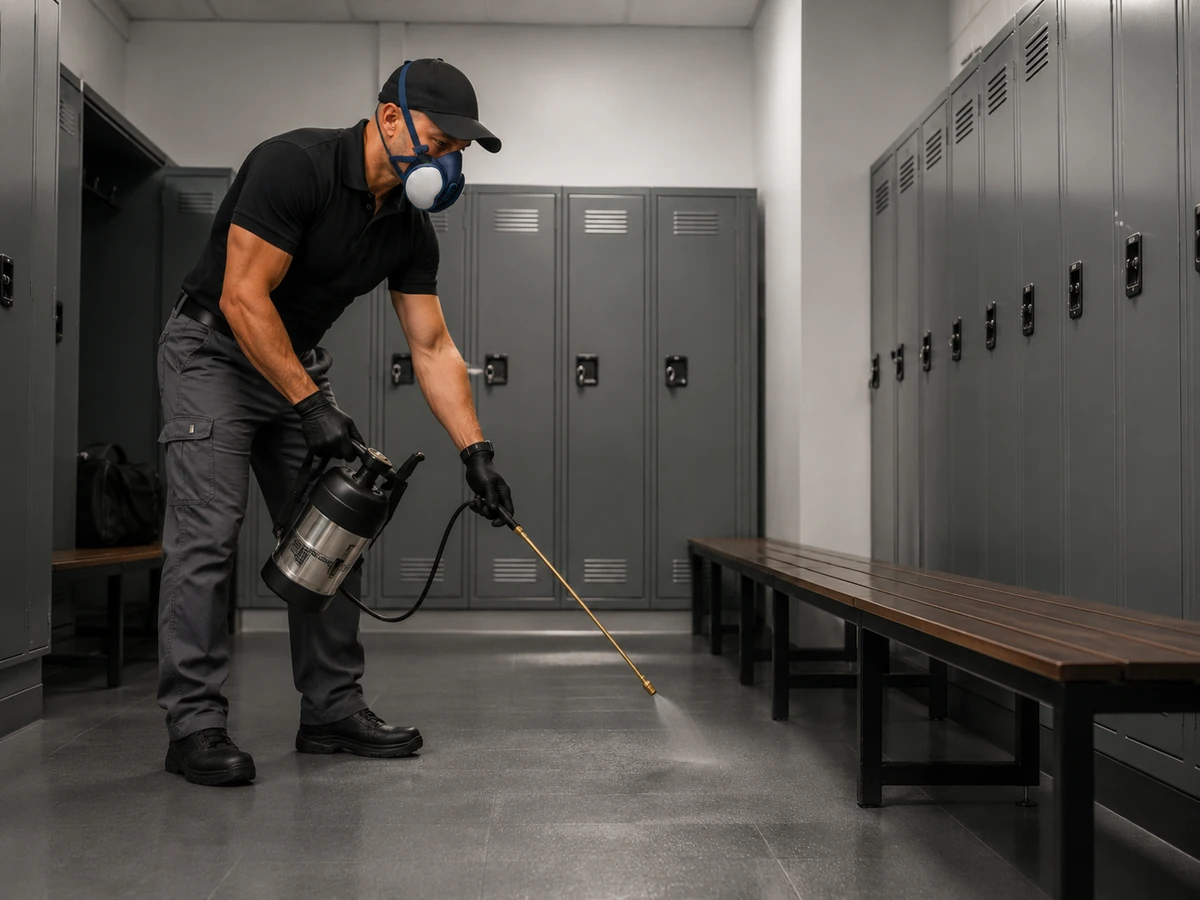 Pulverización controlada sobre superficies lavables en un vestuario