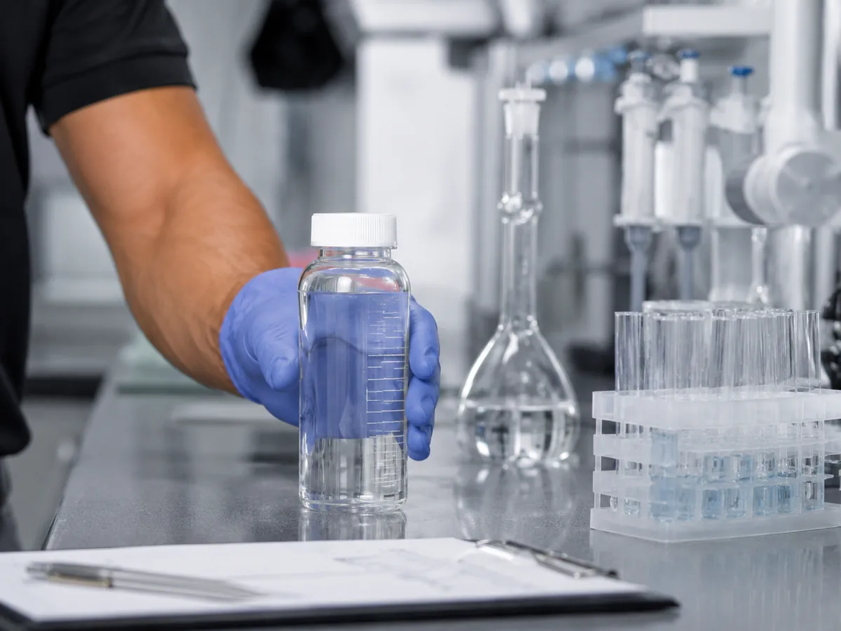 Muestra de agua preparada para control analítico en laboratorio