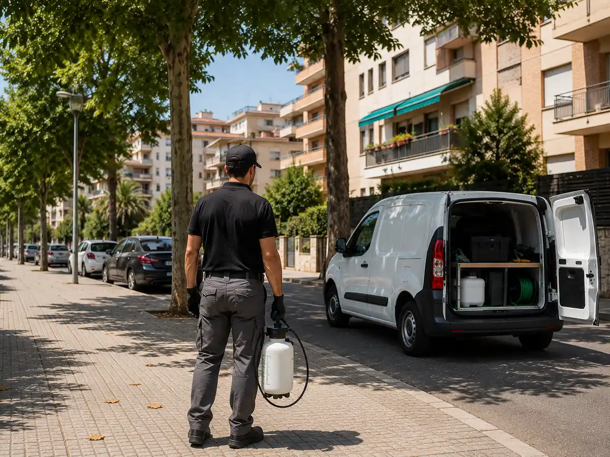 Técnico recorriendo una calle residencial de Vilanova i la Geltrú